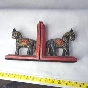 Pair VINTAGE Wooden Hand Painted Asian Painted Horse Bookends Bohemian....M.l